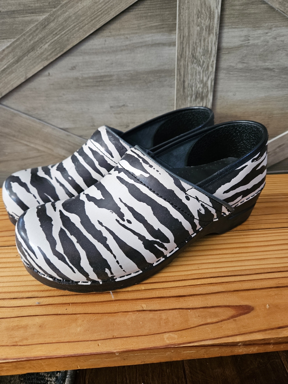 Sanita Danish Zebra-Print Leather Clogs - Black & White